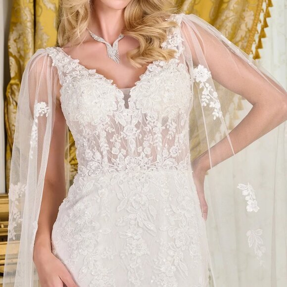 New Floral Wedding Gown w/ Shoulder Capes & Charming Mermaid Silhouette GL3829 - Picture 5 of 15